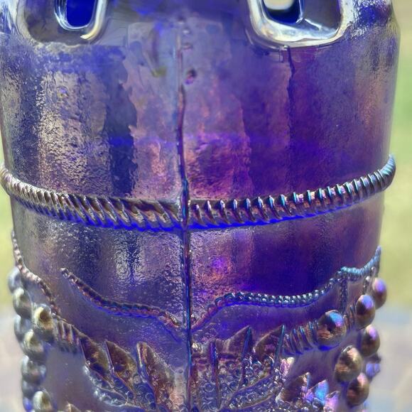 Northwood GRAPE and CABLE Cobalt Blue Carnival Glass Footed Hatpin Holder Vase - Picture 4 of 6